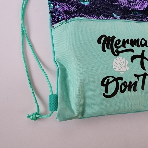 NWT Mermaid Hair Dont Care Sequins Aqua Purple Drawstring Backpack - Picture 3 of 7